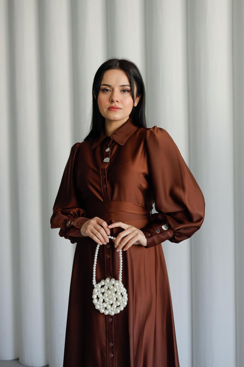 Belted satin dress LP 1532