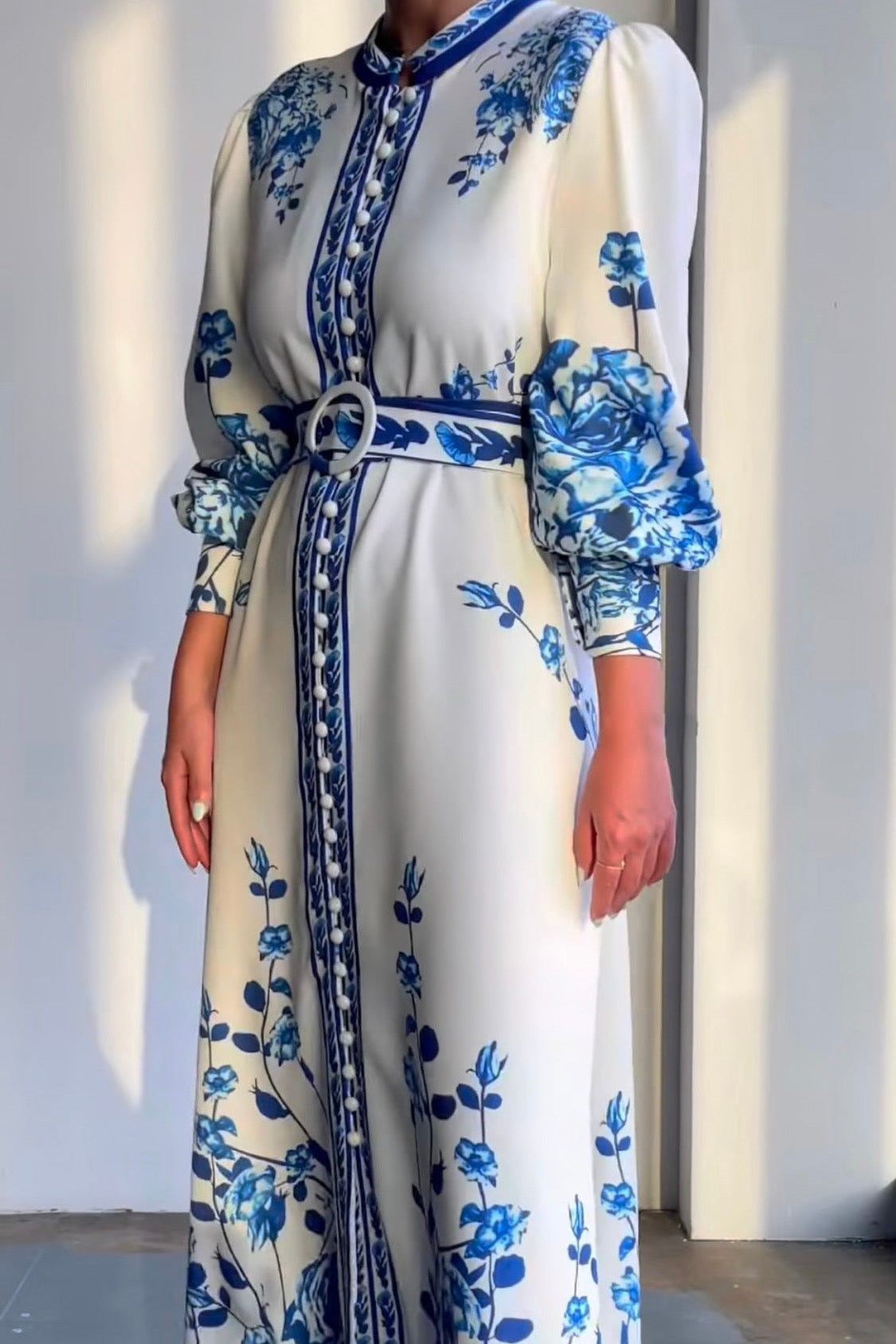Belted blue floral dress D - HANGER