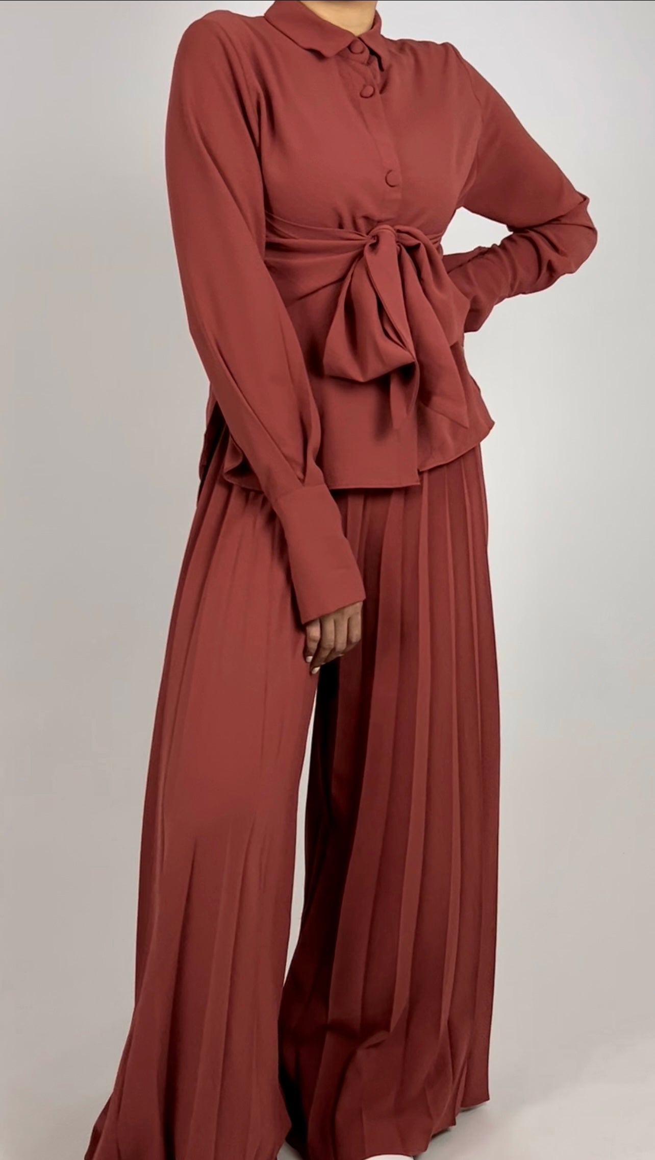 Belted top & pleated pant set D - HANGER