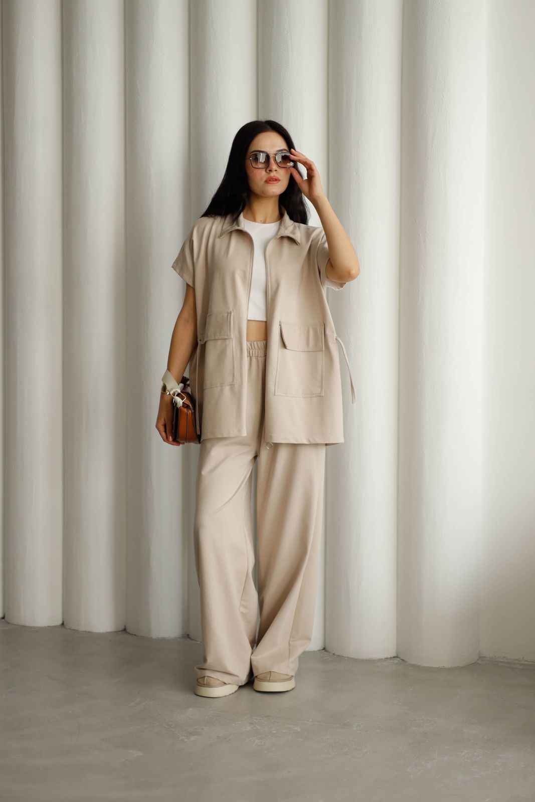 cut sleeve zip set 2091