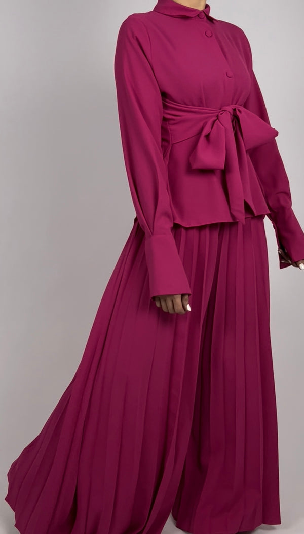 Belted top & pleated pant set D - HANGER