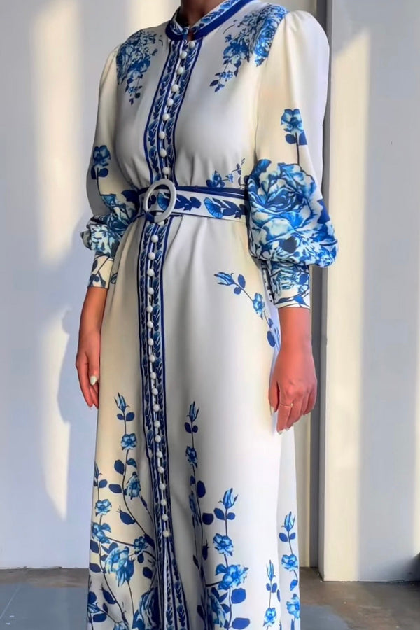 Belted blue floral dress D - HANGER