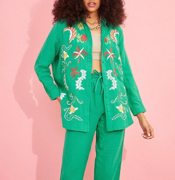 Floral embroidered shirt D - HANGER