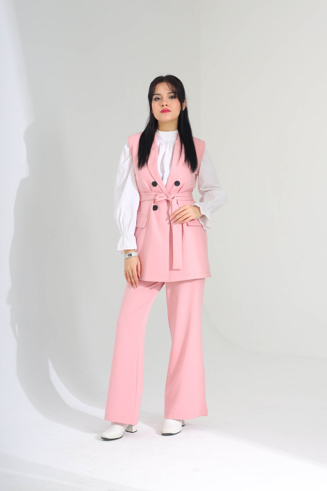 2pcs belted suit cut D