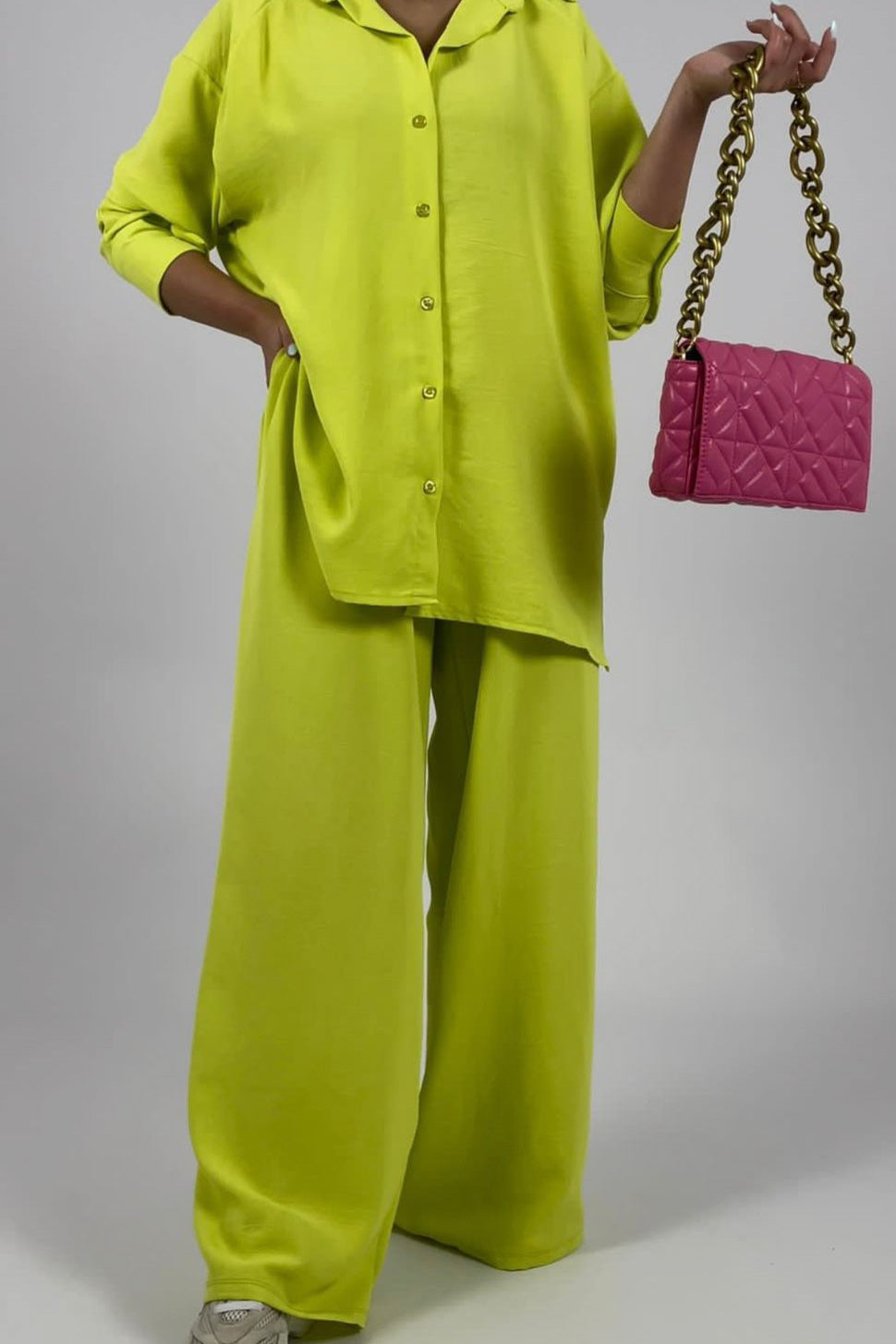 V neck top & wide pant set D