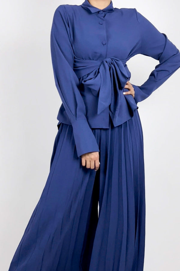 Belted top & pleated pant set D - HANGER