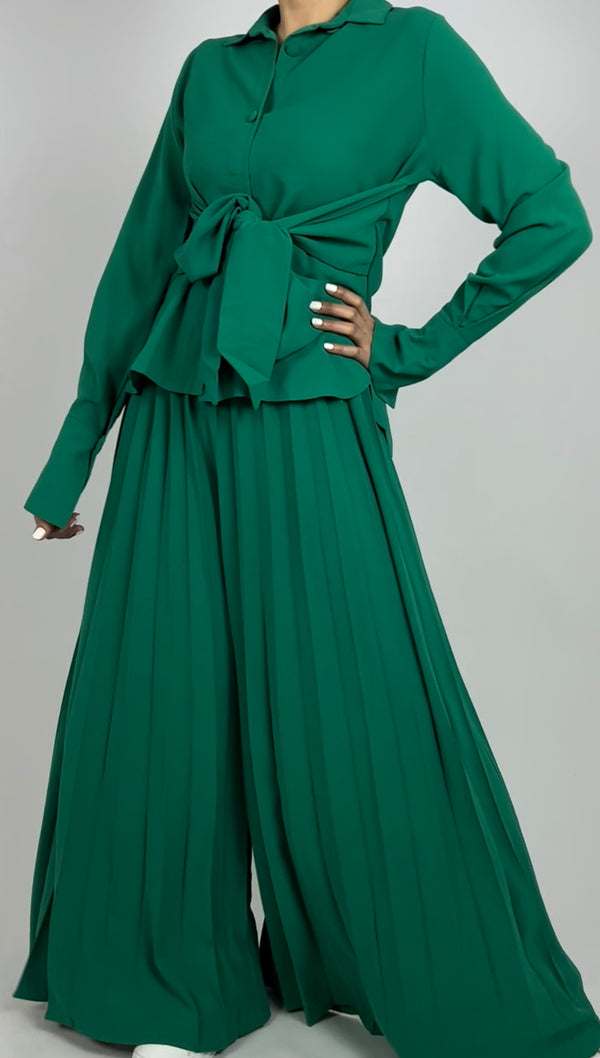 Belted top & pleated pant set D - HANGER