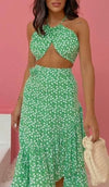 Heart printed crop & skirt set D